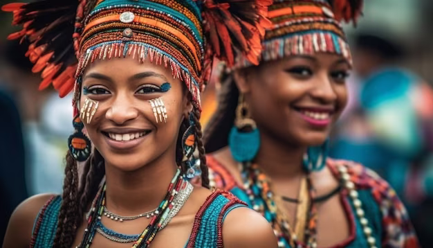 Smiling women in traditional clothing